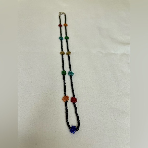 Beaded Flower Choker Necklace, Multicolor Necklace, Minimalist Choker - Picture 3 of 3